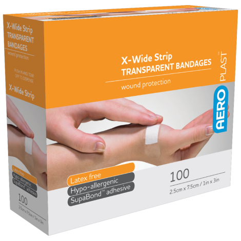AEROPLAST Transparent X-Wide Strip 7.5 x 2.5cm Box/100 - AT401 , 