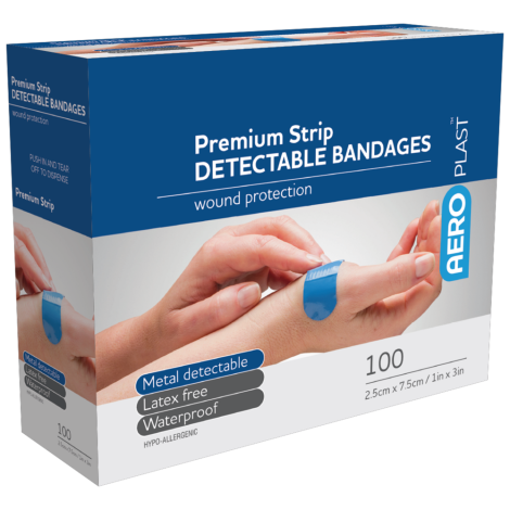 AEROPLAST Premium Detectable X-Wide Strip 7.5 x 2.5cm Box/100 - AD1000 , 