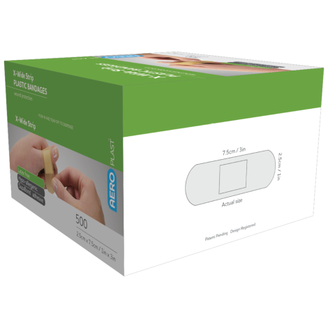 AEROPLAST Plastic X-Wide Strip 7.5 x 2.5cm Box/500 - AP805 , 