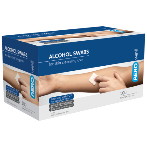 AEROWIPE 70% Isopropyl Alcohol Swab 3 x 3cm Box/100 (GST FREE) - AW7100 ,