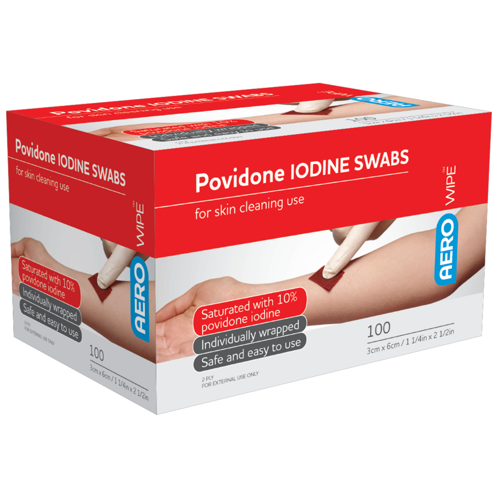 AEROWIPE Povidone Iodine Swabs 60 x 33mm Box of 100
