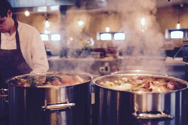 Restaurant kitchen with workplace first aid kit ready