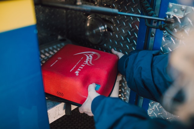 Defibrillator AED in use during sudden cardiac arrest