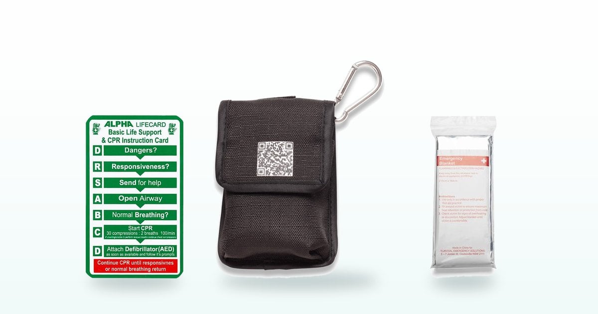 Resuscitation first aid essentials: CPR wallet card, CPR face shield and emergency blanket
